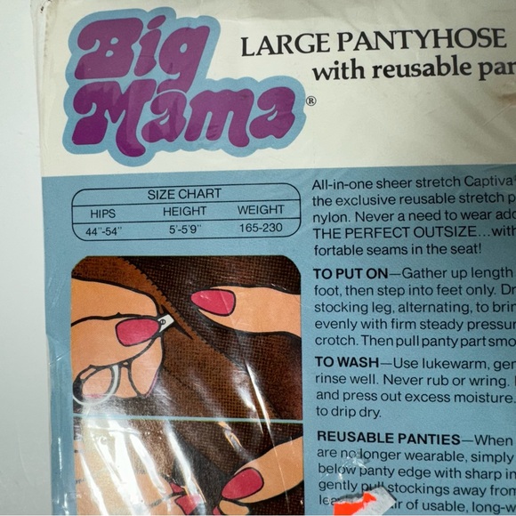 Vtg Big Mama Vintage Sunlight Pantyhose Large 165-230 lbs w Reusable Panty - Picture 4 of 4